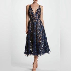 Dress the Population Blair Feminine Plunging V-Neckline Midi Dress